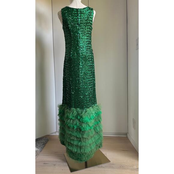Vintage 1960s Green Sequin Formal Size S-6 Fit Ankle Length Party Black Tie Gown - Picture 7 of 15